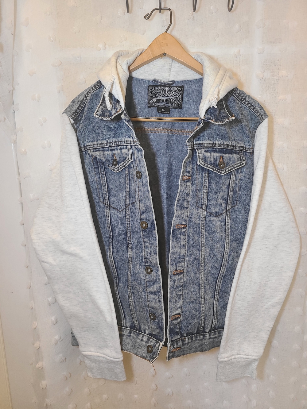 Denim Hooded Jacket with Light Gray Sleeves - Men's